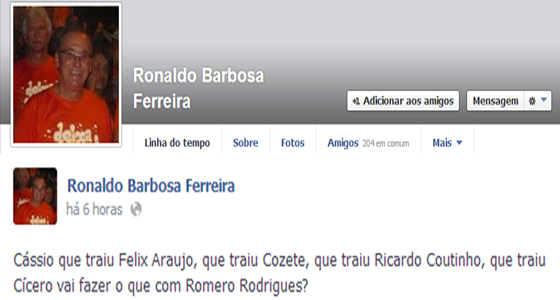 Ronaldo Barbosa bate em cássio no face2