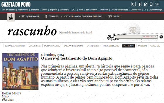 Dom Agapito no Jornal de Rascunho