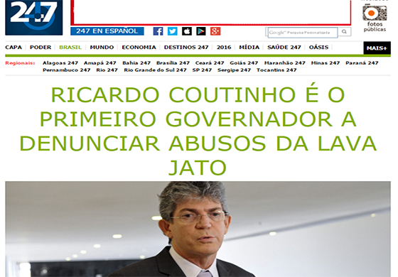 Brasil 247 Ricardo Coutinho critica Lava Jato 04março2016