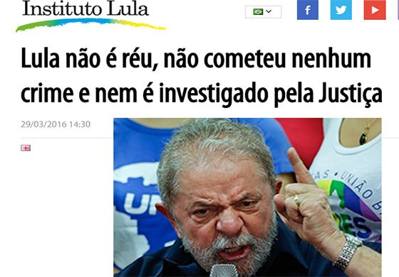 Instituto Lula defende petista 29mar2016