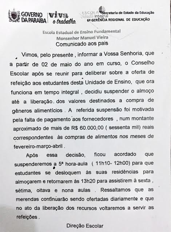 Escola Estadual Monsenhor Manuel Vieira documento