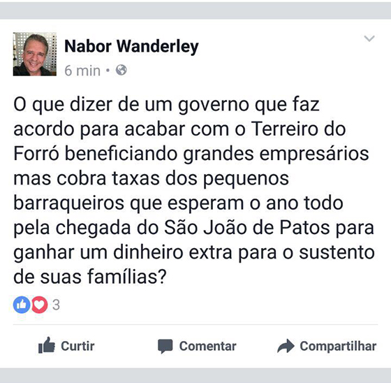 Nabor critica Dinaldinho no São João