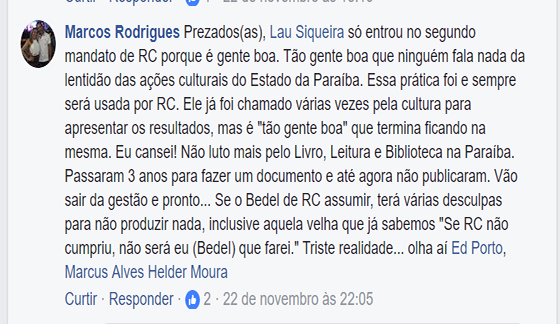 Marcos Rodrigues lamenta não publicaçao