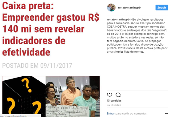 Renato Martins critica empreender no Instagram 9nov2017