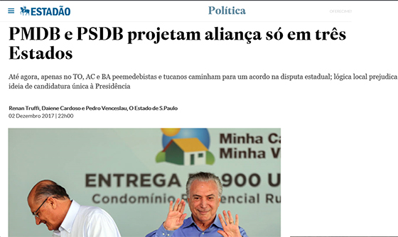 PSDB e PMDB para 2018 Estadão